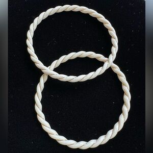 Vintage Carved Enamel Bracelets 14K Gold Ribbon Stamped 585